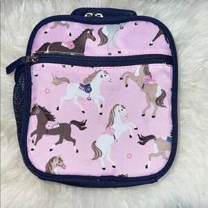 Pottery Barn Kids MacKenzie Pink and Blue Horse Print Lunch Bag